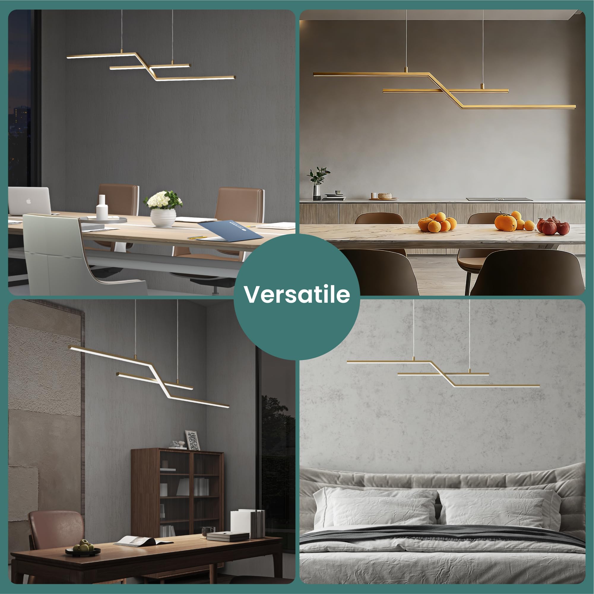Mai & Mai Lampadario Sospensione 24W, 105 CM, Lunghezza Filo 150 CM, Oro | Metallo Base, Altezza regolabile, Lampada da Soffitto a Sospensione per Camera da Letto, Cucina e Soggiorno, Oro, Luvina10