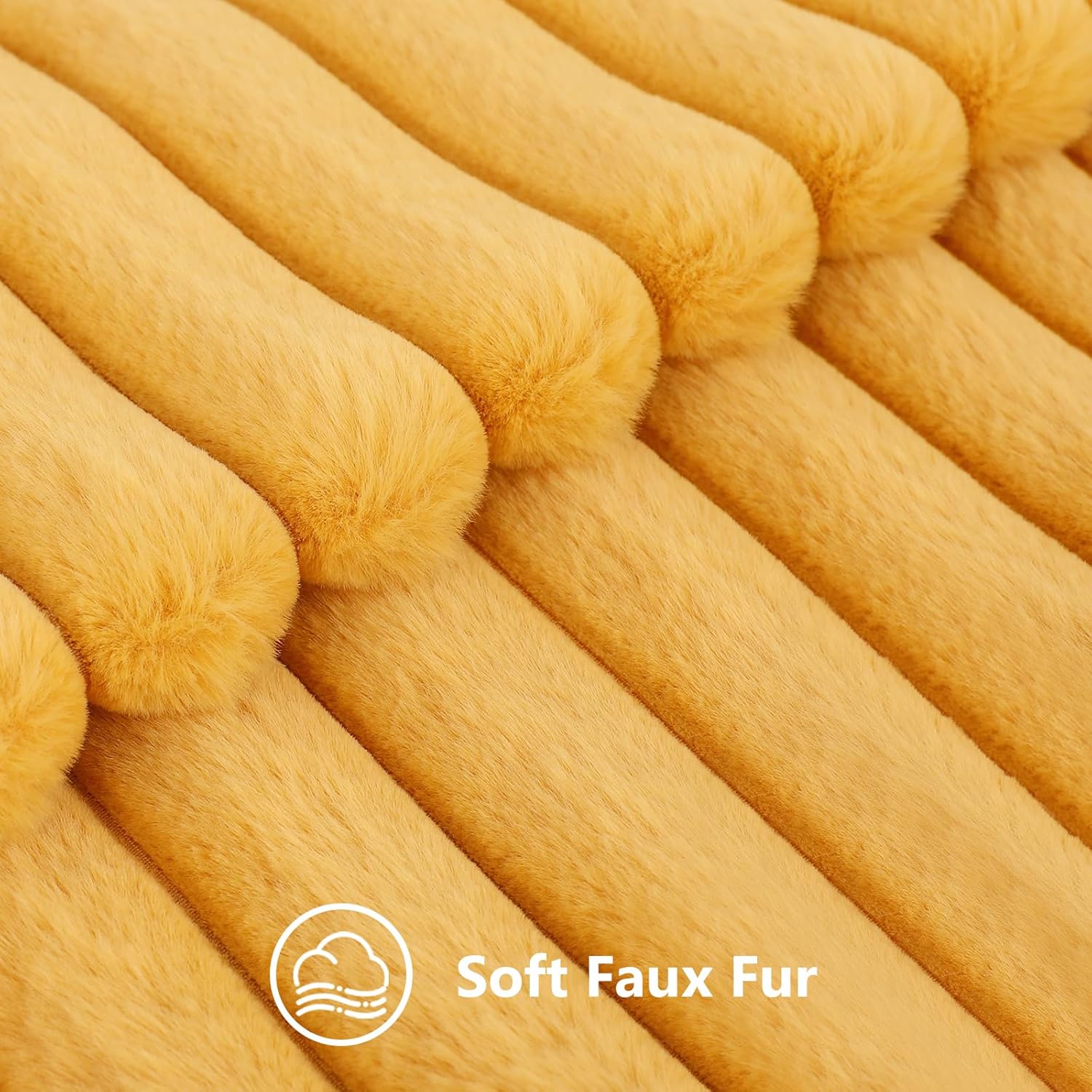 decorUhome Cozy Faux Fur Spring Throw Pillow Covers 18x18 Set of 2 Decorative Soft Plush Striped Modern Farmhouse Boho Couch Pillow Cases with Velvet Back for Sofa Bed Living Room, Mustard Yellow - Image 2