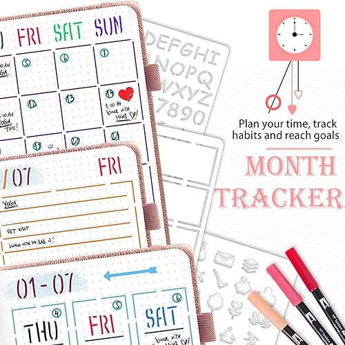 Miniatura 3 de Bullet Journals Supplies Notebook, Juego de plantillas de diario de productividad para diarios punteados, plantillas de planificador de bricolaje