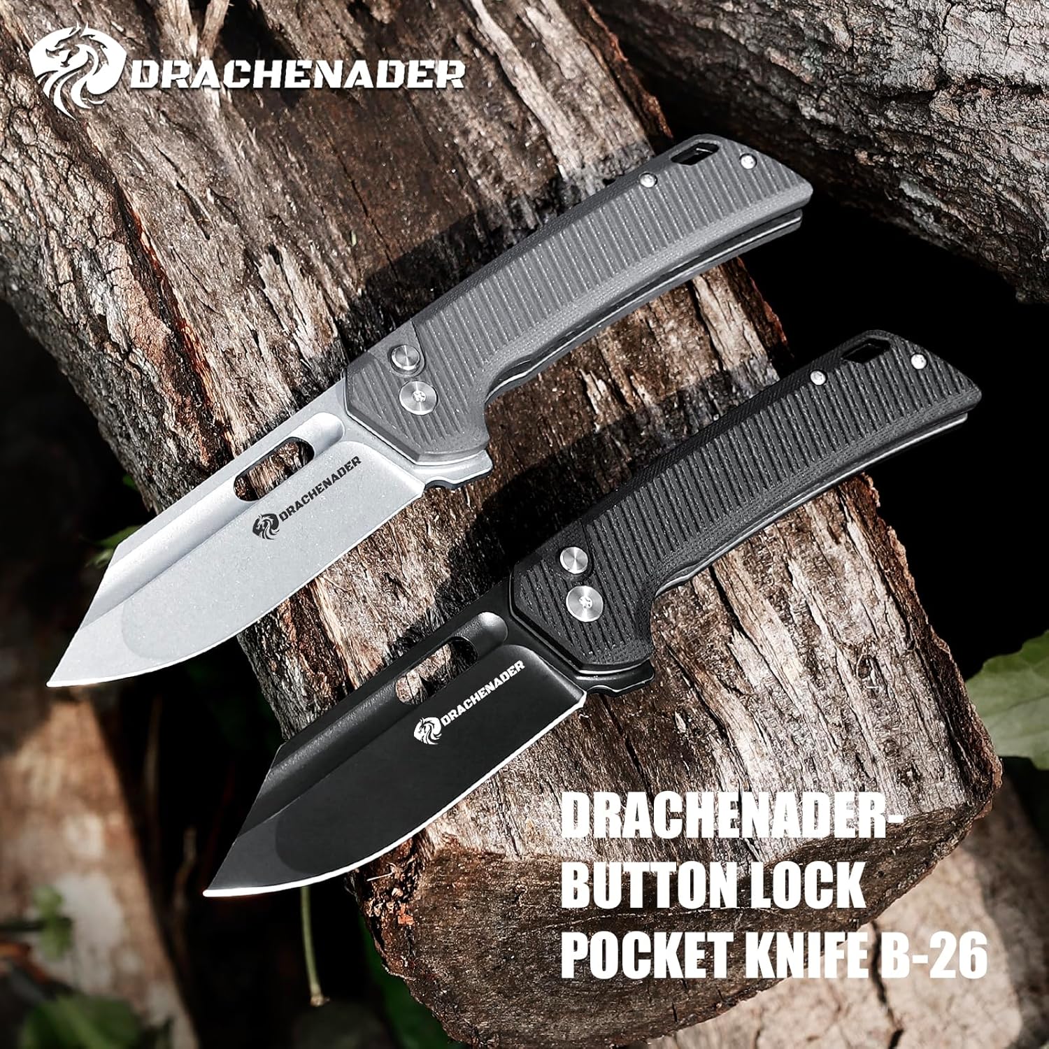 DRACHENADER Large Pocket Knife for Men B-26, 8.11" Tactical Folding Knife with 14C28N Blade, G10 Handle, Upgraded Reinforced Lock, Includes Pocket Clip and Nylon Sheath for Camping, Survival