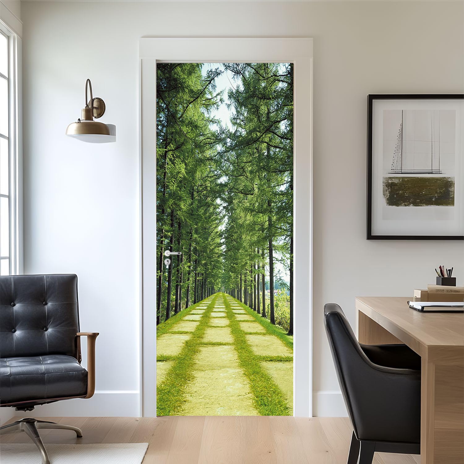 Autocollant 3D pour porte forêt verte artfanke papier peint salon 85,1x215 cm