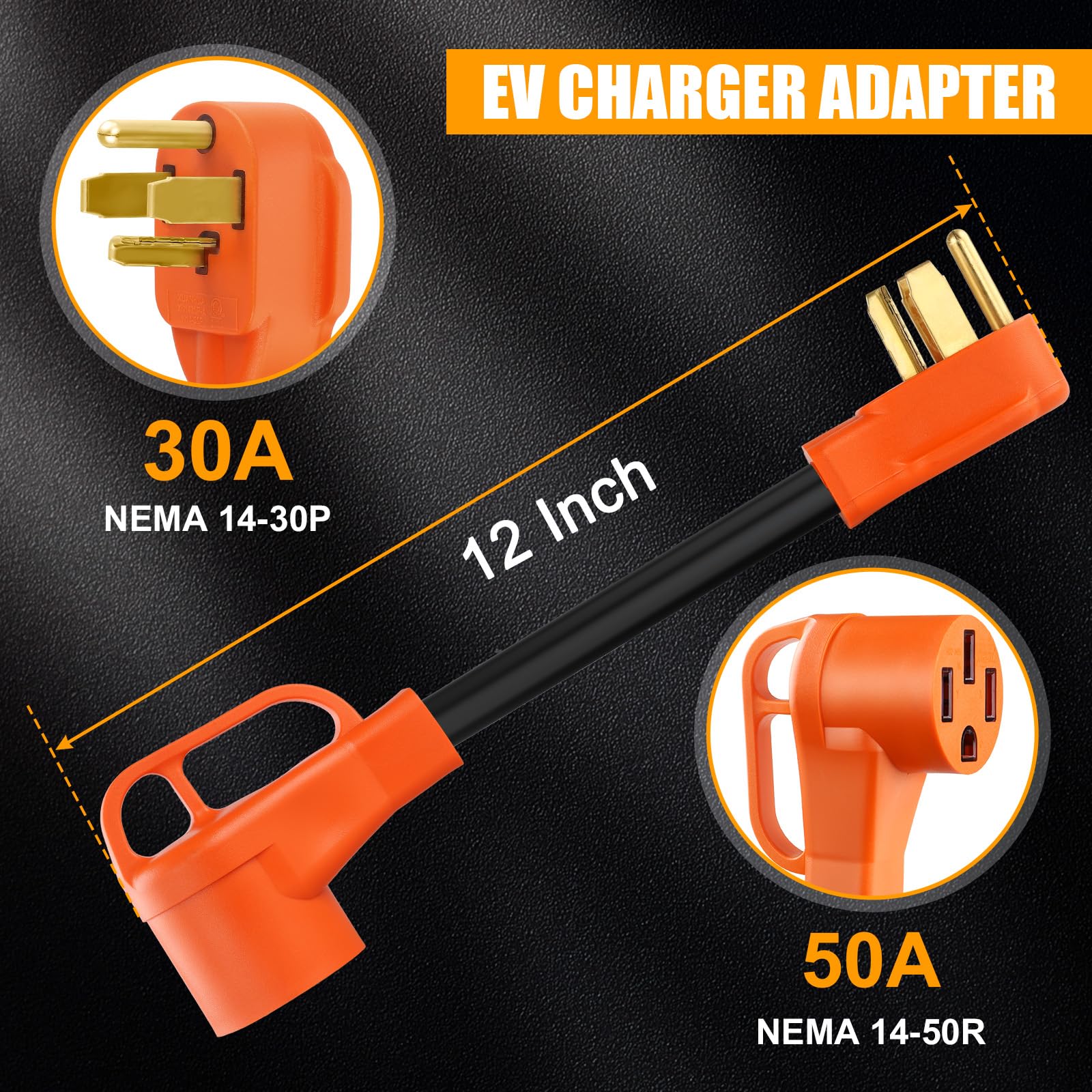 WAWETA NEMA 14-30P to 14-50R EV Charger Compatible with Tesla, 30 Amp Dryer Plug to 50 Amp EV Conversion Adapter for Level 2 Charging ETL Listed