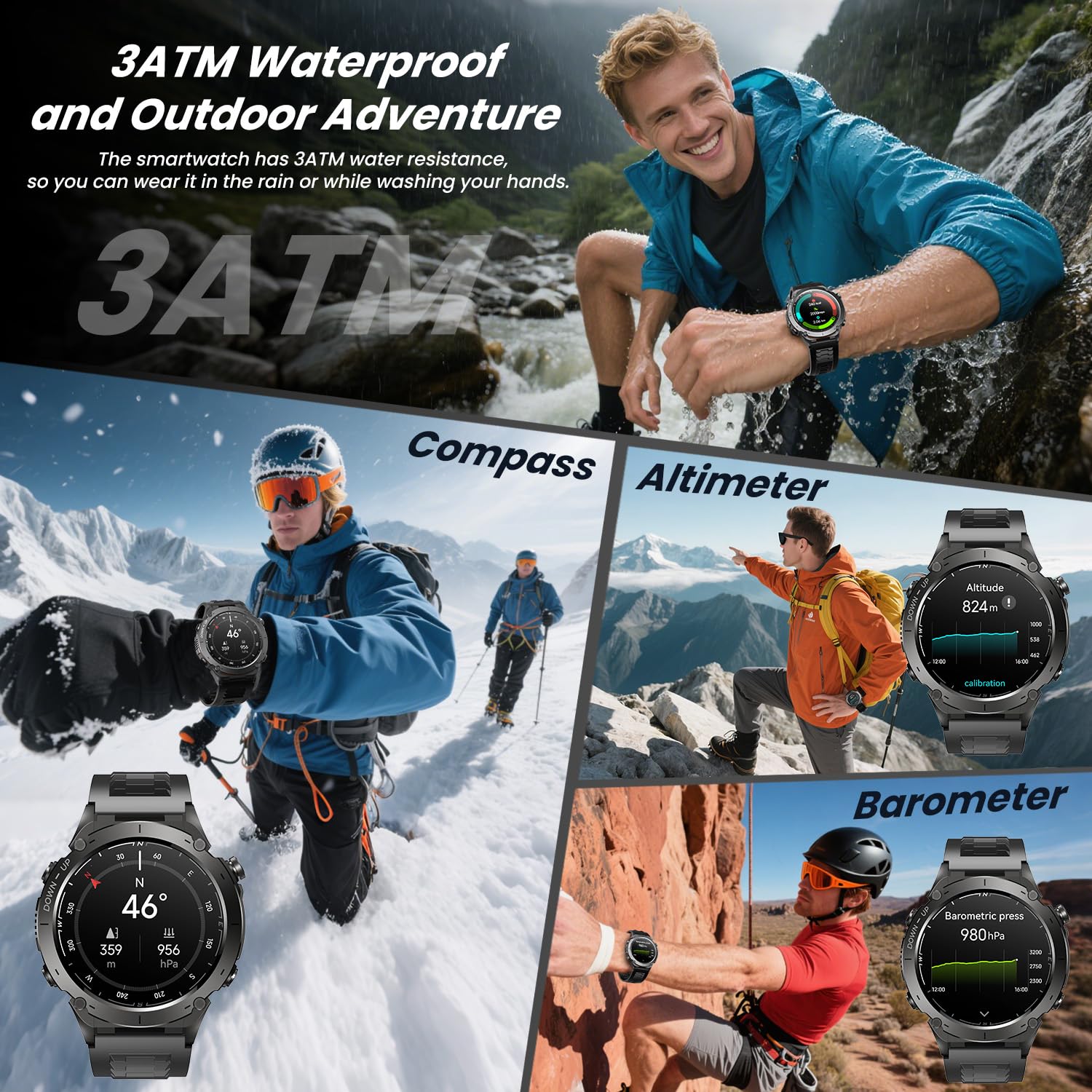 Orologio Smartwatch Uomo con GPS Sport: 1.43" AMOLED Impermeabile Fitness Smart Watch Chiamate Bluetooth con 100+ Modalità Sportive Bussola Monitoraggio Sonno 730mAH Batteria Compatibile iOS e Android