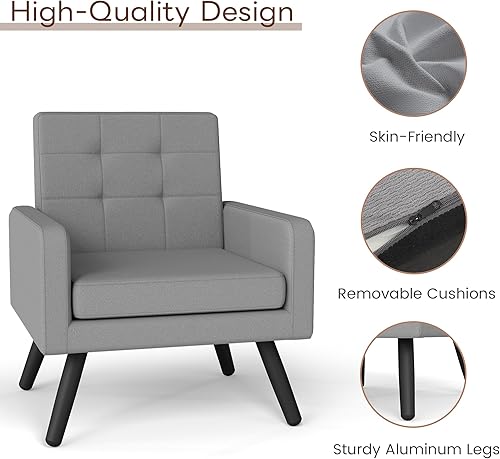 Miniatura 3 de Mid-Century - Juego de 2 sillas decorativas para sala de estar, capacidad de peso, reposabrazos dobles, cómodo asiento extragrande, estilo atemporal