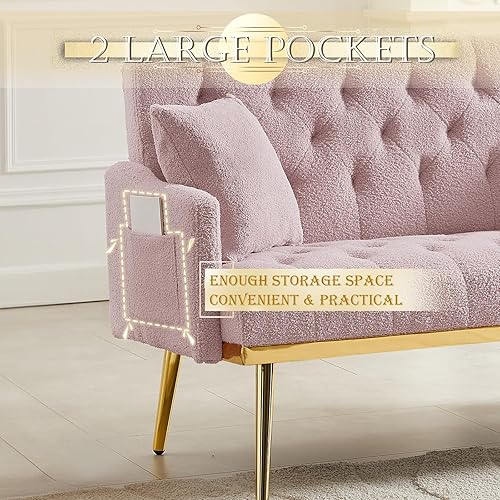 Miniatura 13 de Antetek Silla decorativa tapizada de terciopelo, sillón moderno, sillón individual con patas de metal dorado, silla de lectura copetuda para sala de