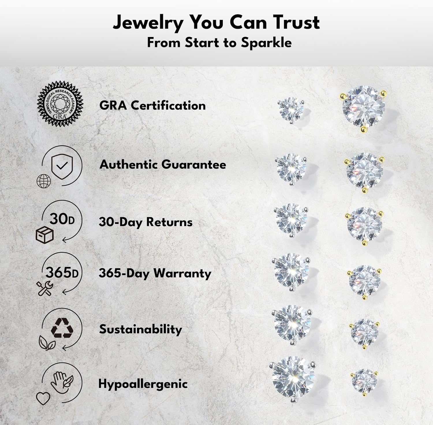 KRKC 0.6-3ct Moissanite Stud Earrings, D Color VVS1 Clarity, Lab Created Diamond Stud Earring for Women, 14K White Gold S925 Sterling Silver Earrings Friction Back for Women Men, Hypoallergenic - Image 5