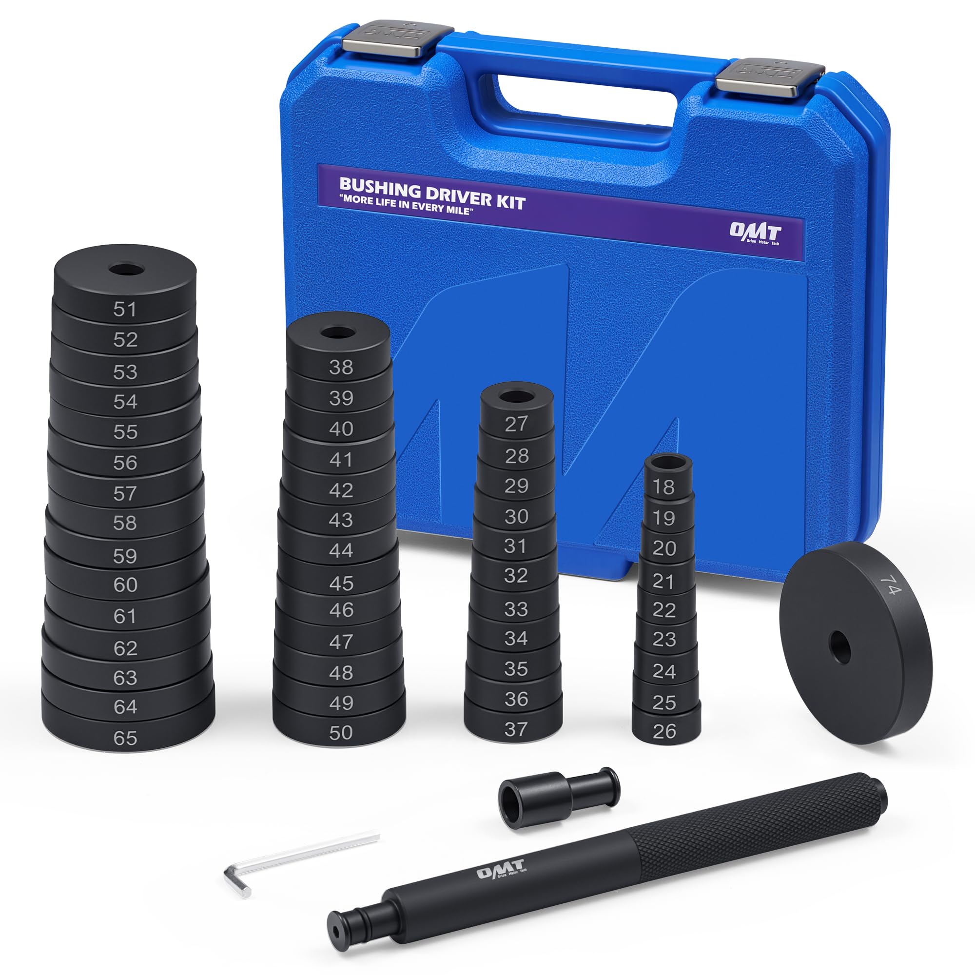 Orion Motor Tech 52-in-1 Custom Bushing Driver Tool Set and Transmission Wheel Axle Bearing Race Seal Installer Remover, Bush Removal Puller Bearing Press Tool Kit