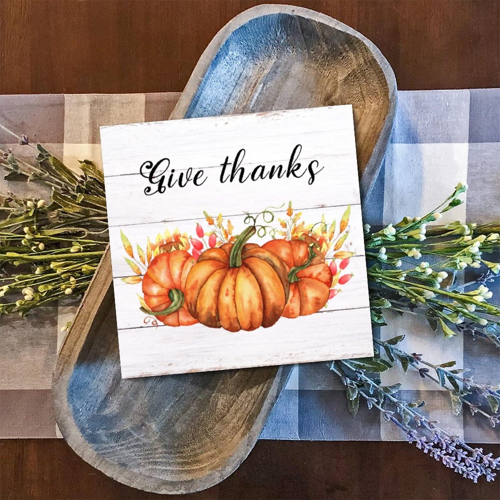 Décoration citrouille d'automne Give Thanks en bois pour mur de maison 30 cm