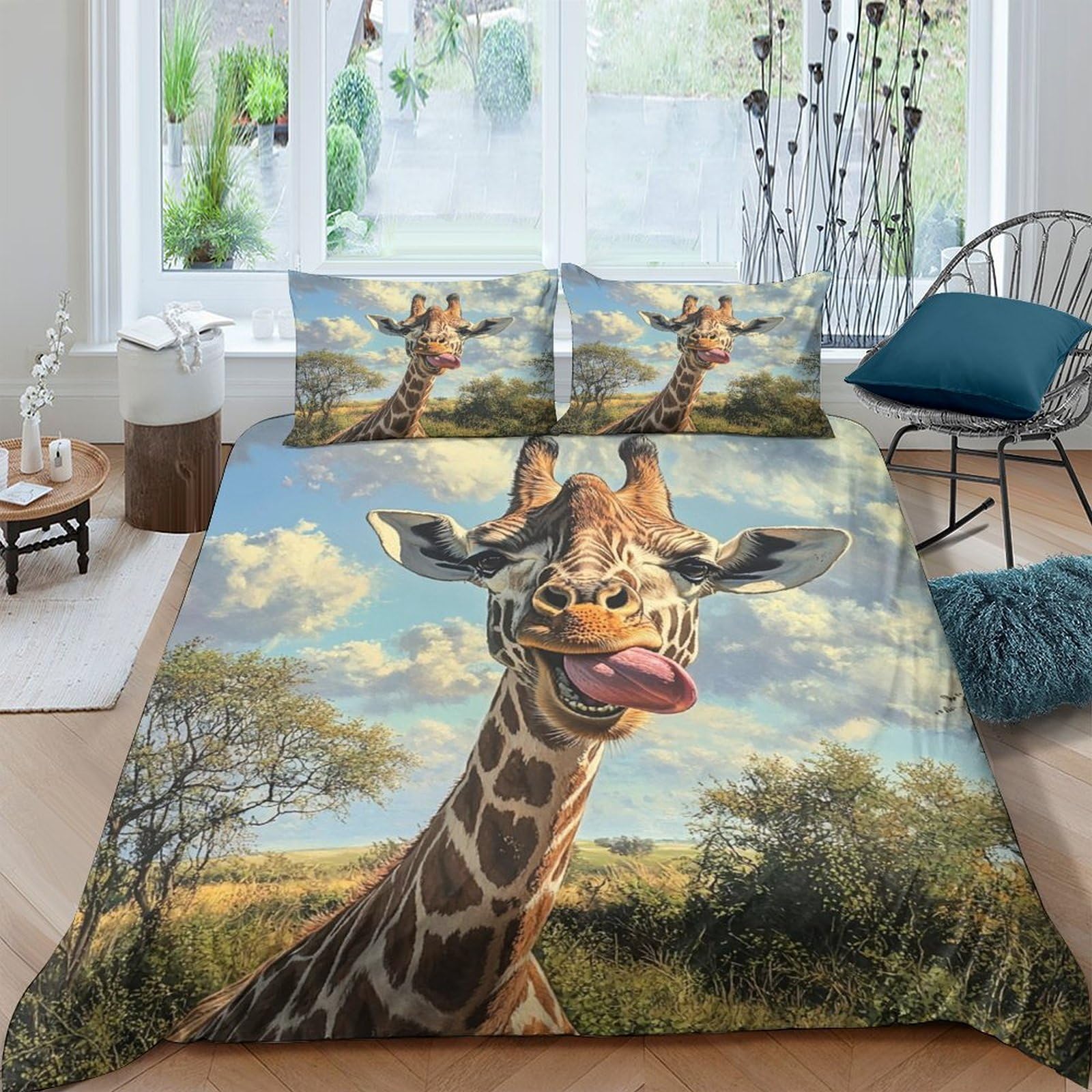 Ctjqhvkz Style-2 3D Printed Giraffe Safari Fitted Sheet Microfiber Soft Breathable Savanna Landscape Bed Cover For Bedroom Dorm Mattress Decor Single（135X200cm）