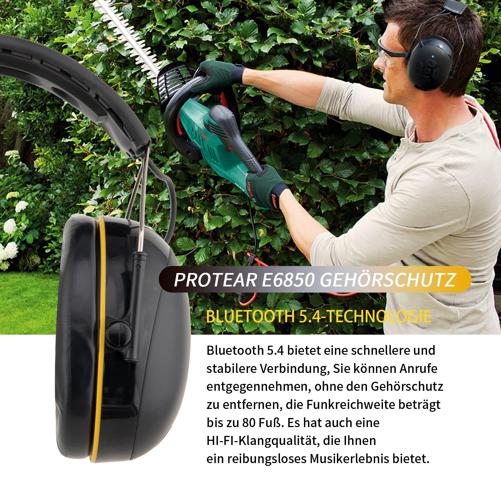 Cuffie Antirumore Bluetooth 5.4 Con Microfono – 120 Ore Di Autonomia, Cancellazione Del Rumore SNR 30dB, Per Falciatura, Falegnameria E Giardinaggio