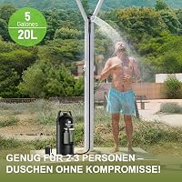 Tadomoe 20L Hordozható Kempingzuhany Pumpával - 2000mAh Napelemes Fekete Zuhanyzó Táskával és Zuhanyfejjel Kempingezéshez, Túrázáshoz, Utazá - Black 4