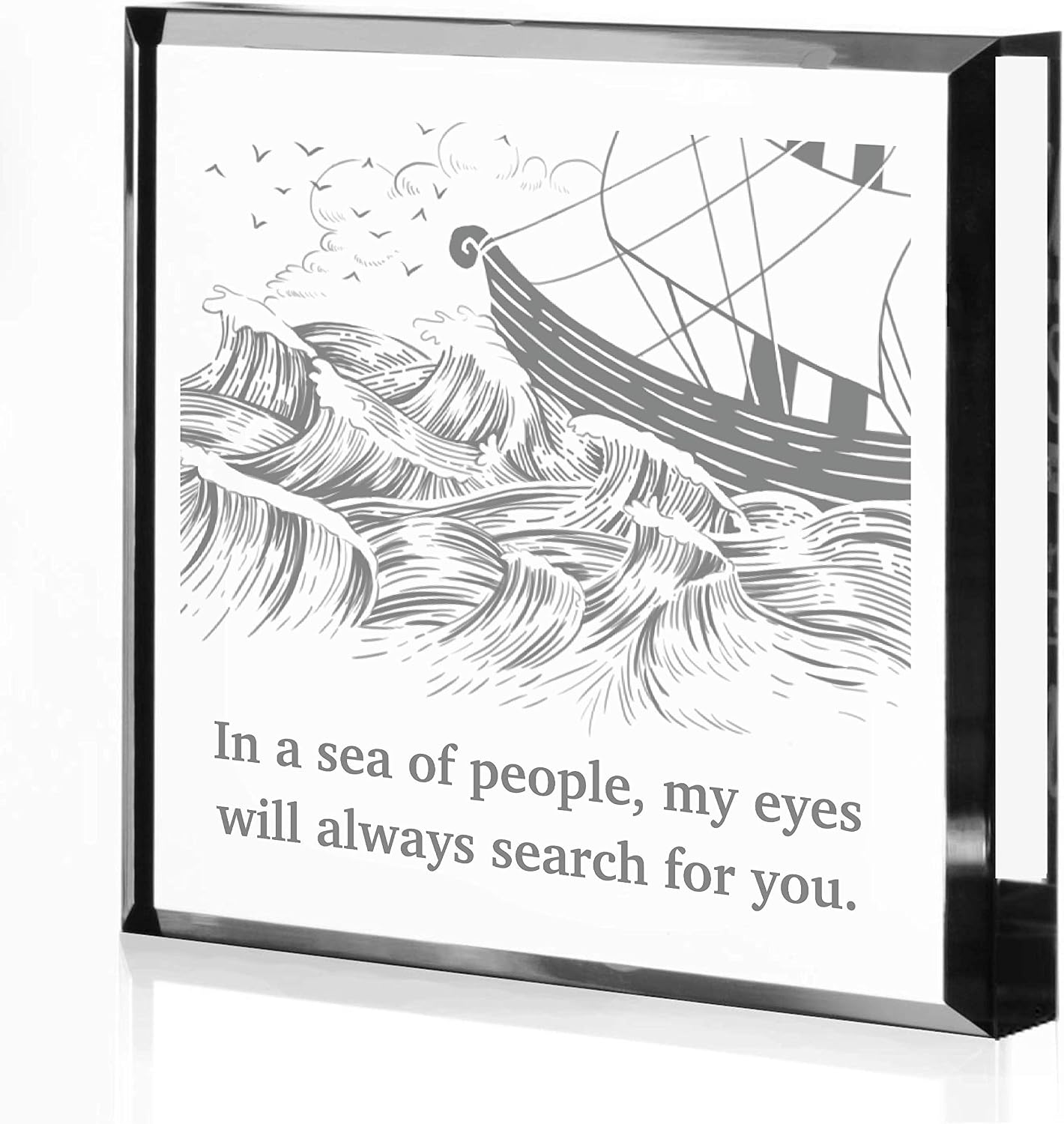 In A Sea Of People,My Eyes Will Always Search For You-Engraved Keepsake Paperweight- Valentines Day Gift, Motivational Gift, Wedding Anniversary Christmas Husband Wife Best Friend Gift, US Navy Gift