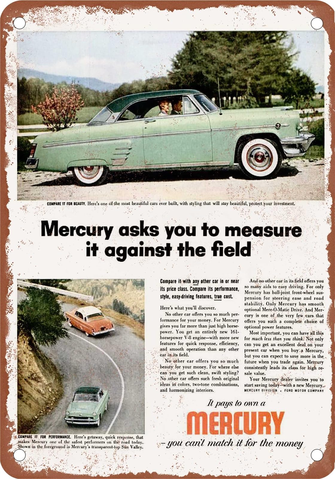 METAL SIGN - 1954 Mercury Vintage Ad 04- - Old Retro Rusty Look home decor