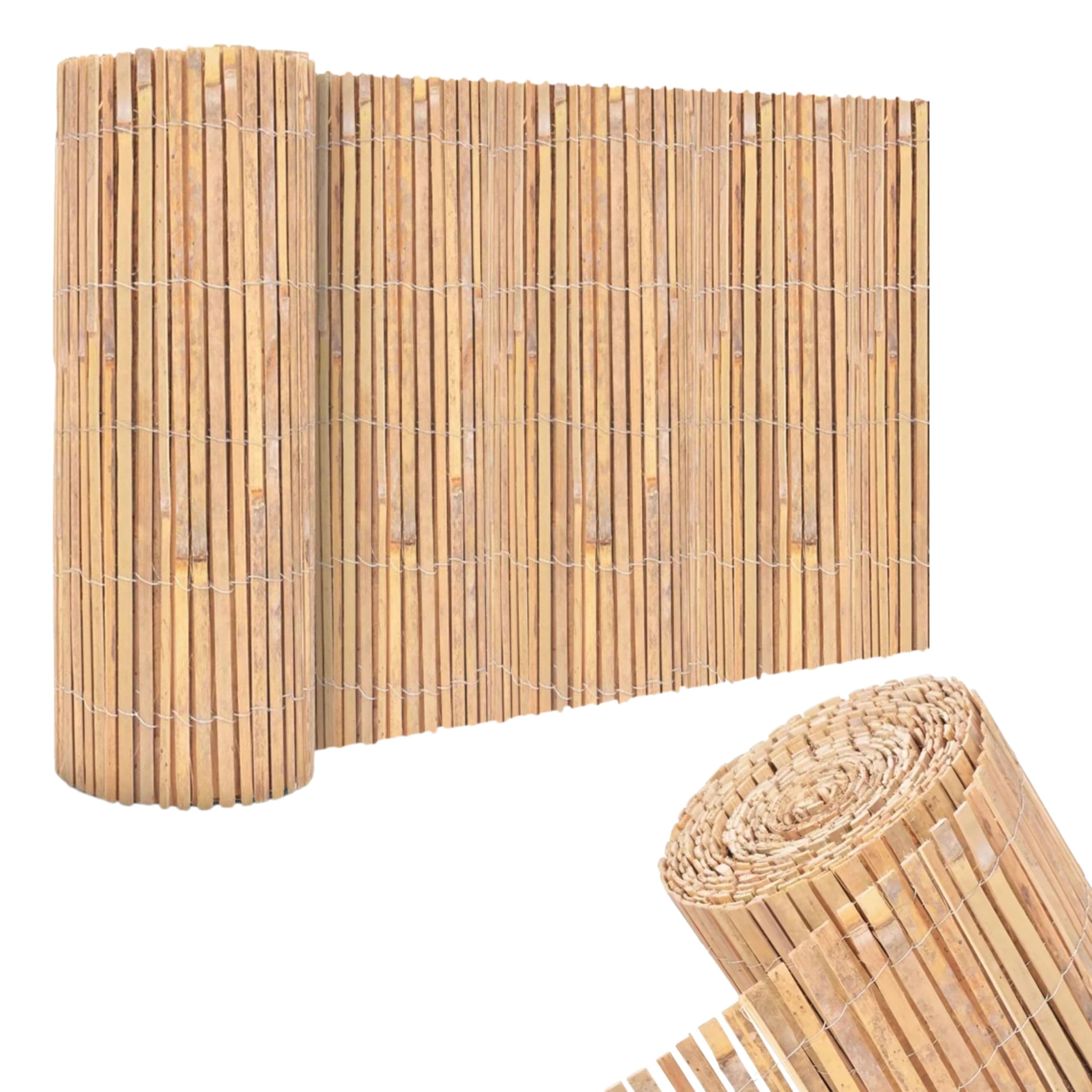 HMWD (1m x 4m Natural Bamboo Slat Screening Roll Garden Sunscreen Privacy Fence- Bamboo Fence Screening- Bamboo Garden Fence Covering, Outdoor Privacy Slat Screening- Available in 5 Sizes