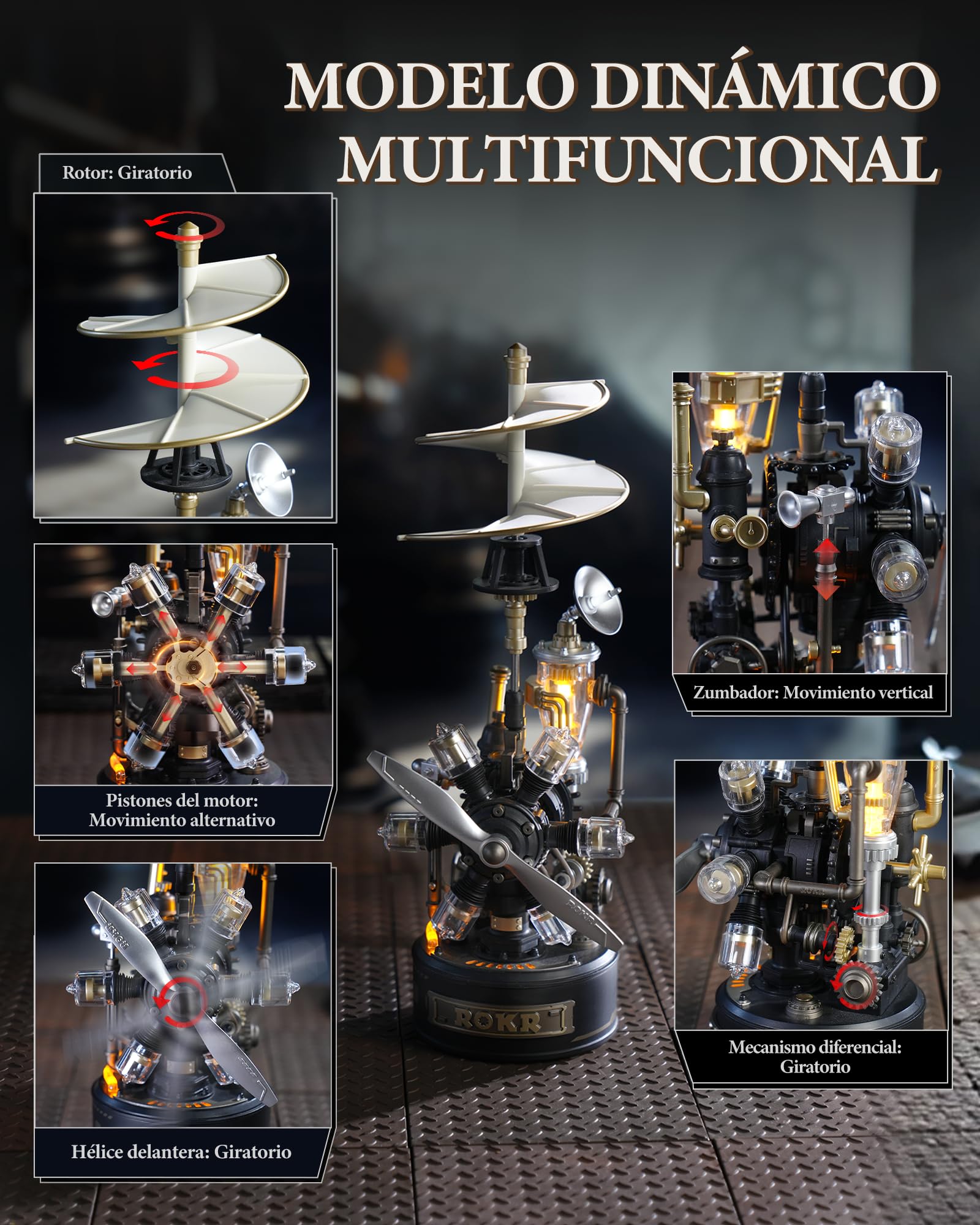 ROKR Puzzle 3D Modelo de Montaje Mecánico Helicóptero rotativo CGL01 | Maquetas para Construir Adultos Plástico Metal, Regalos DIY de Temática Industrial, Rotating Helicopter
