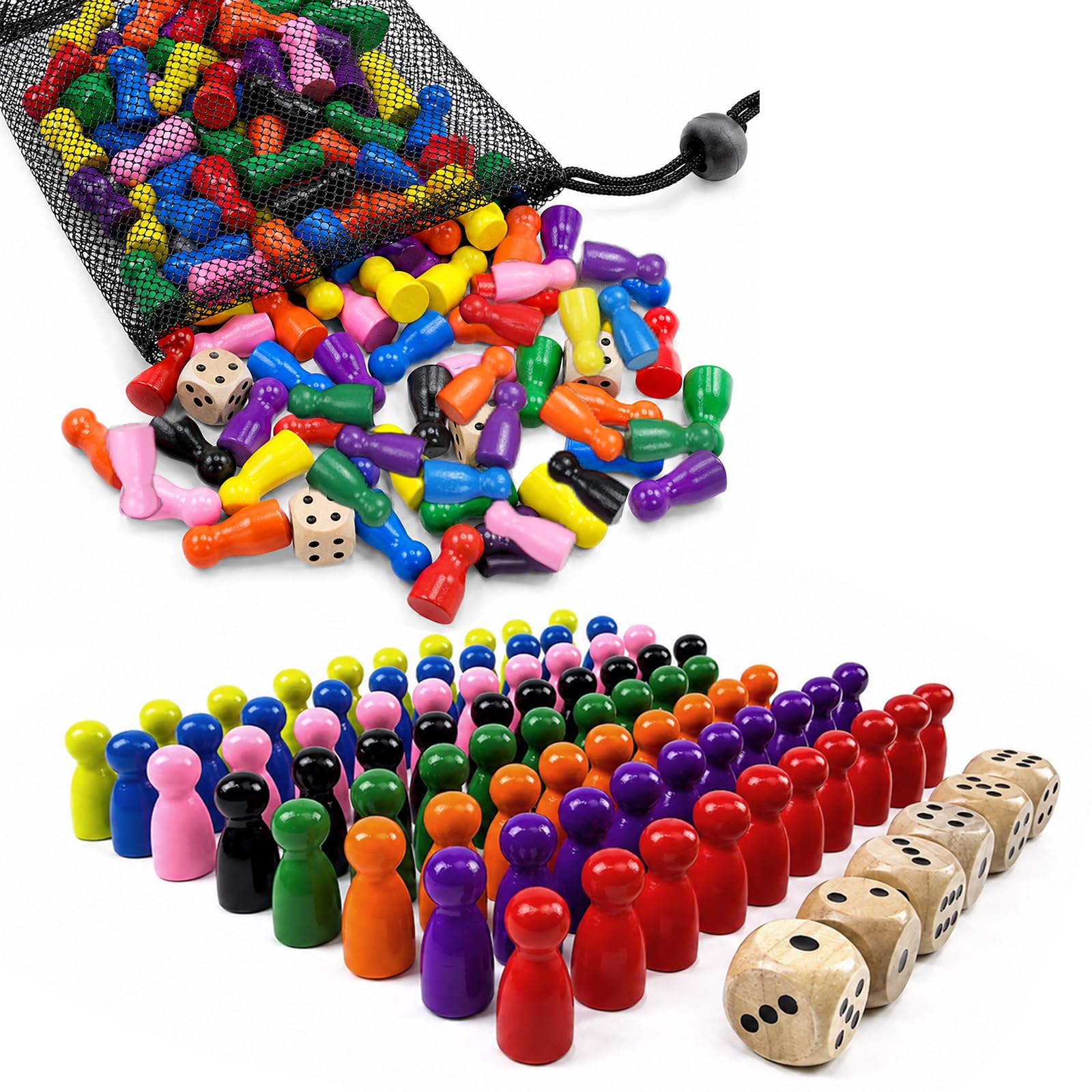 80PCS figurek do gier planszowych, 25x12mm, 8kolorów, 6kostek | kolorowe drewniane stożki, zestaw ze sznurkiem do przechowywania, do gier planszowych, puzzli