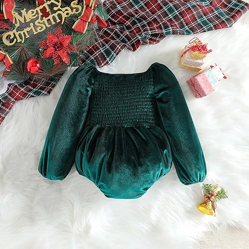 Vista 4 de YIISU Vestido de mameluco de terciopelo para niña, vestido de Navidad fruncido, para cumpleaños, ropa para niñas