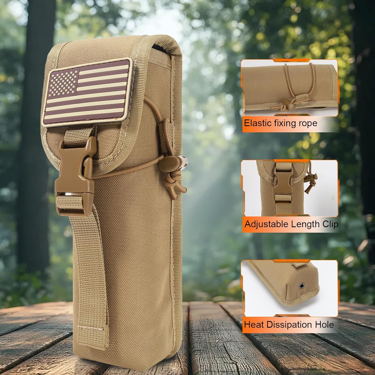 Molle Suppressor Pouch,Storable Suppressor/Flashlight/Baton,Contains Flag Patch,for Vest/Belt/Backpack/Molle Pouch/Plate Carrier and Other Tactical Gear