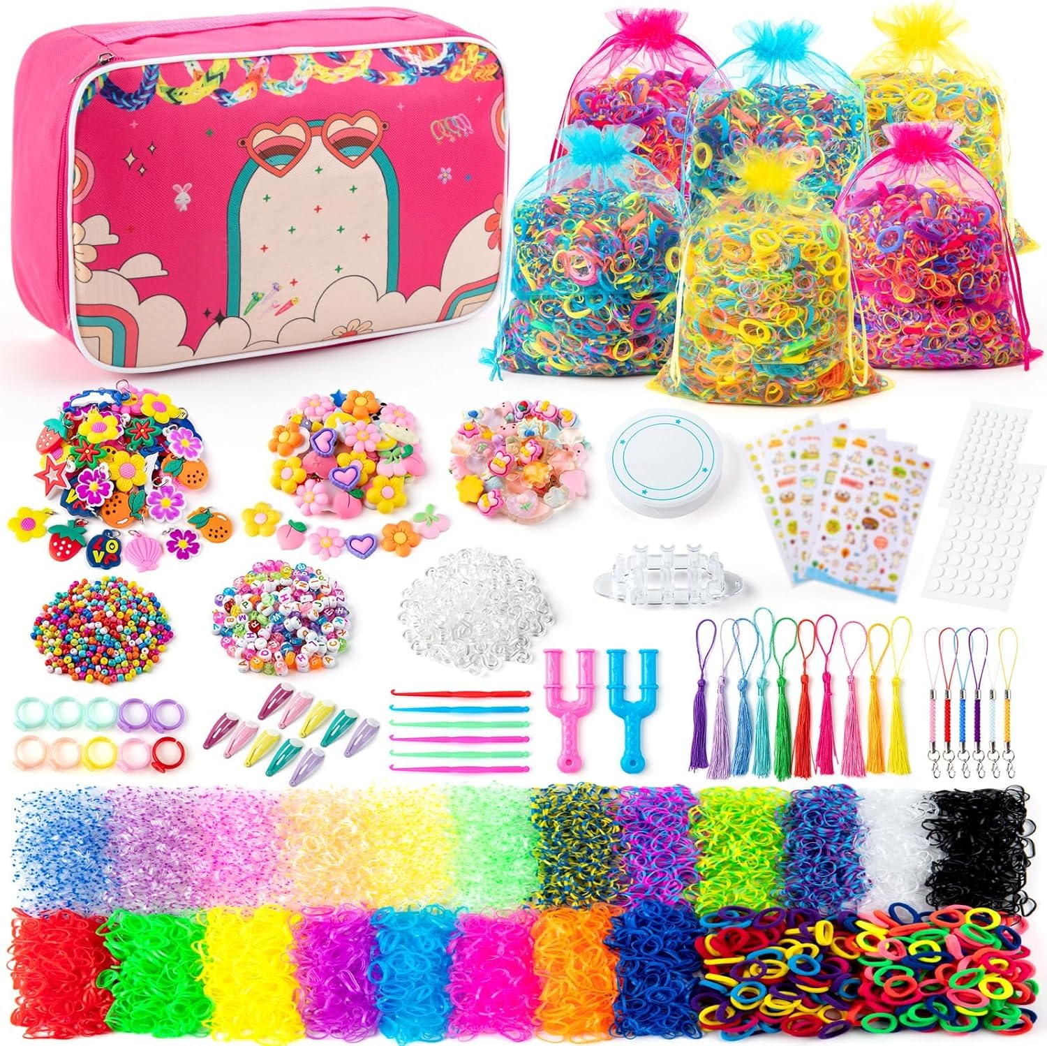 Sundaymot 18000+ Rubber Loom Bands Kit, Loom Bracelet Making Kit for Girl, with Canvas Bag, Charms Beads, DIY Art Craft Set, Rubber Band Bracelet Kit Creative Birthday Gifts for Girls and Boys