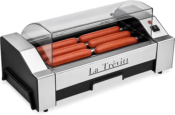 La Trevitt Hot Dog Roller- Sausage Grill Cooker Machine- 6 Hot Dog Capacity - Commercial and Household Hot Dog Machine for Family Use