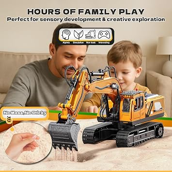 RC Excavator Toys for 3 4 5 6 7 8 Year Old Toddler Boys, 15 Channel Remote Control Construction Toys W/Sandbox & 2.2 lb Sands, Sandbox Toys W/Light & Sound, Birthday Gift for Kids Boys Age 4-6