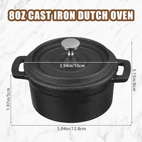 Miniatura 2 de 4 piezas de mini horno holandés pequeño redondo de hierro cocotte negro olla holandesa con tapa y doble asa olla de hierro fundido para uso en
