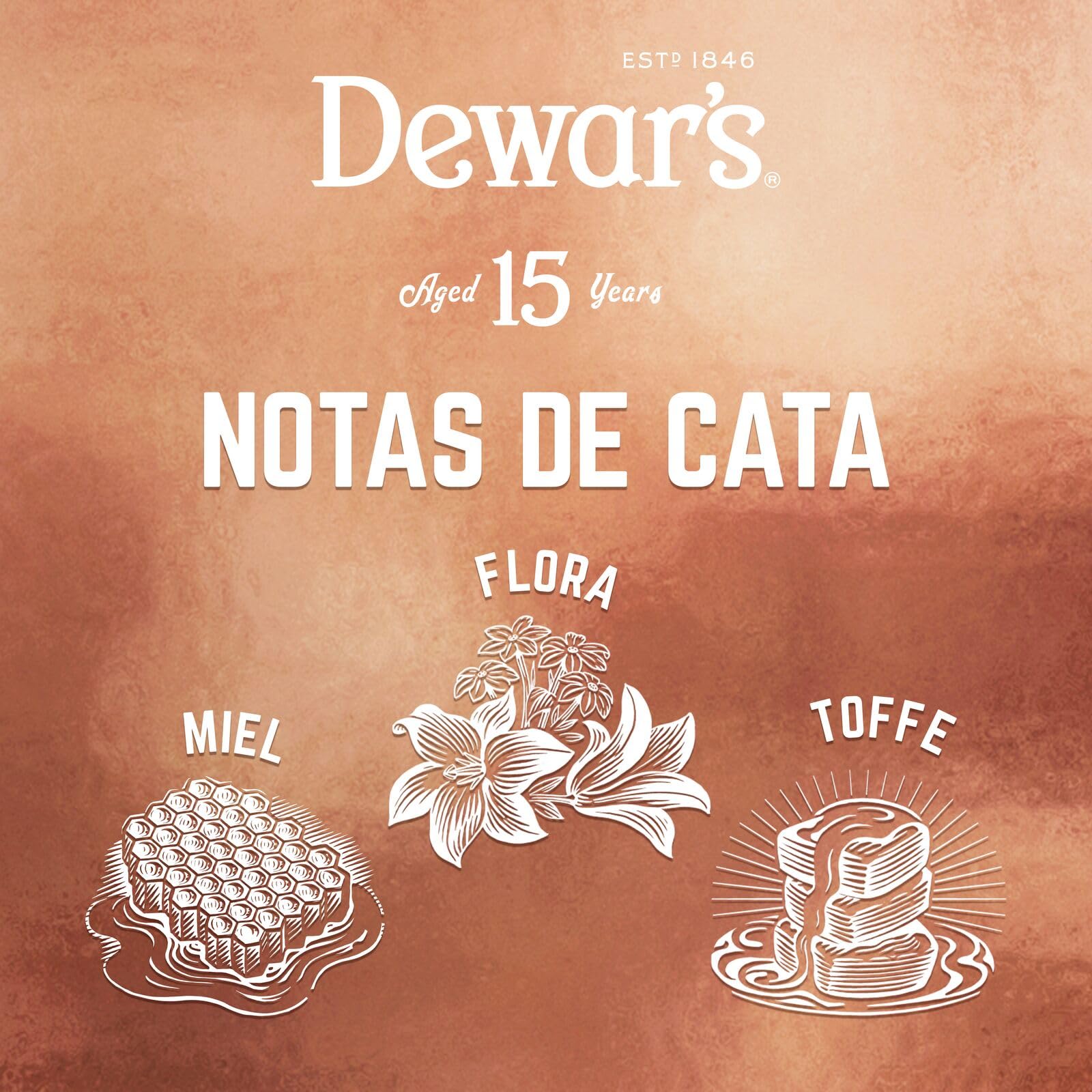 Dewar's 15 Year Old Blended Scotch Whisky, 40% ABV, 100cl / 1L, Madurado en barricas de Jerez y Bourbon