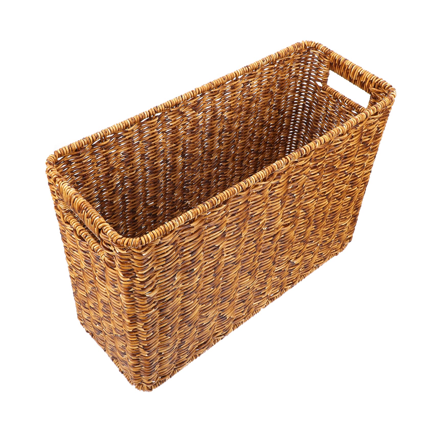 CAXUSD Elegant Woven Magazine Basket Brown Wicker Storage Baskets for Shelves