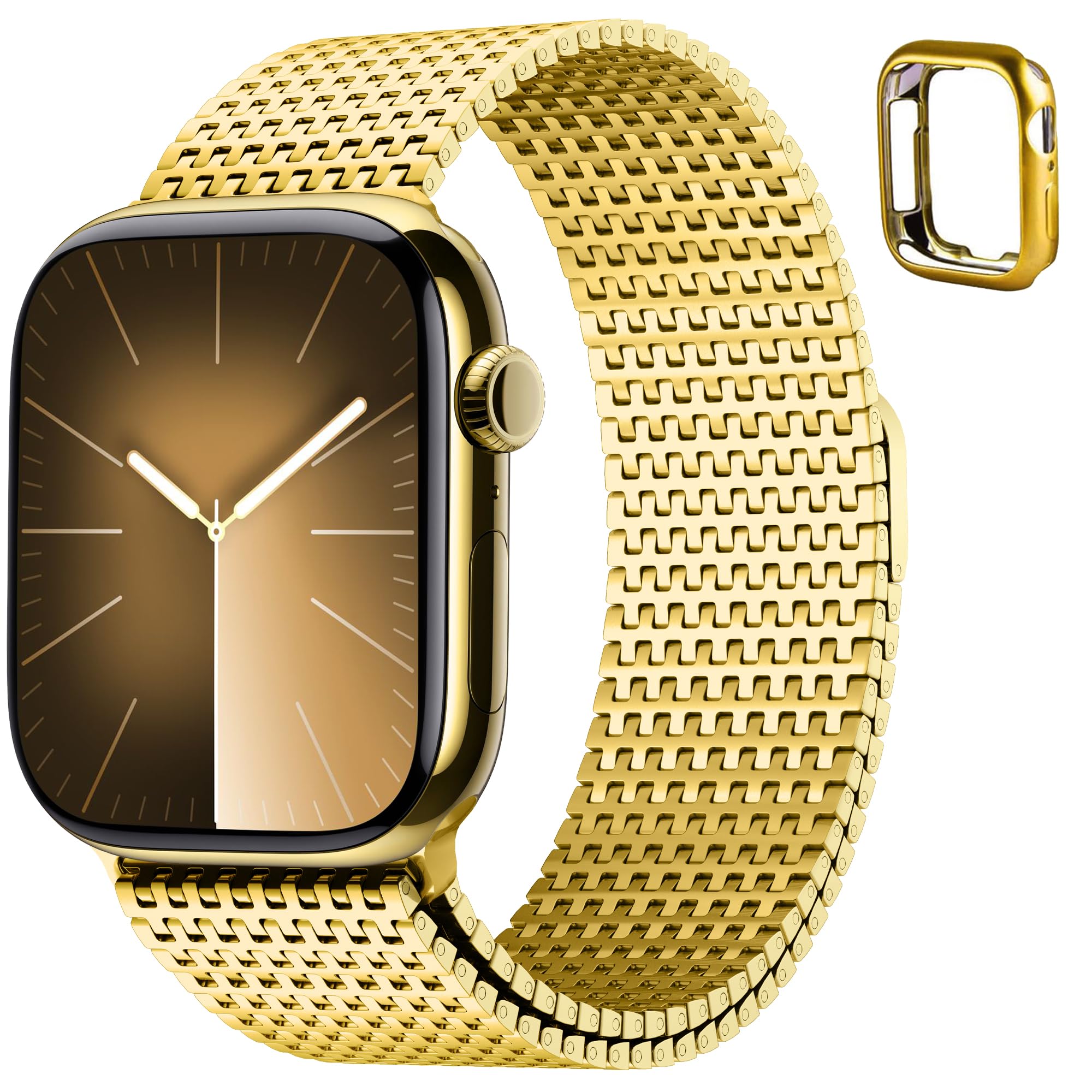 Fullmosa Compatible with Apple Watch Bands 45mm 44mm 42mm for Men Women, Stainless Steel Mesh Loop Magnetic Clasp iWatch Band with TPU Case for Apple