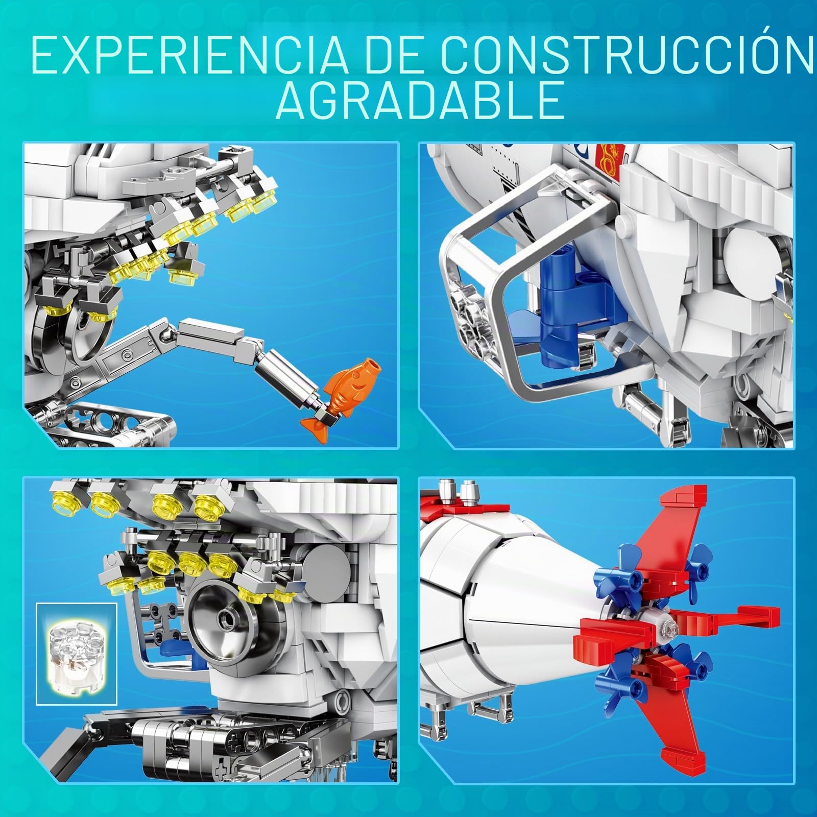 Reobrix Jiaolong - Juego de construcción de submarino para adultos, juguete de barco submarino militar con luces 33042, modelo de buque de guerra decorativo, regalo de juguete militar para más de 14