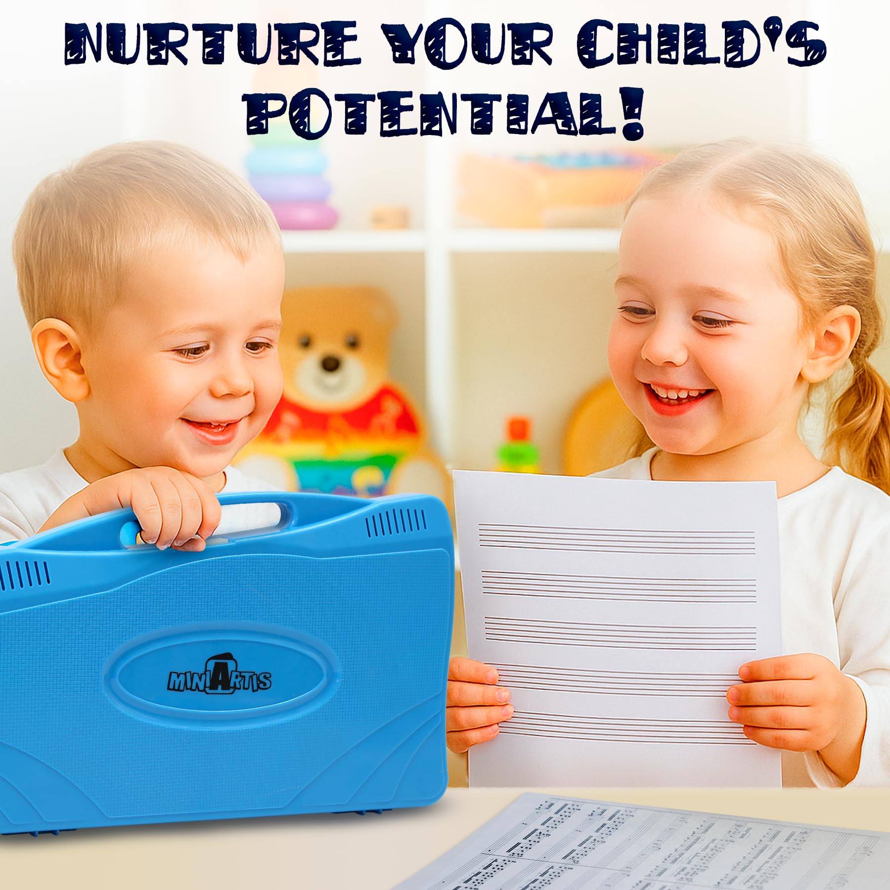 MINIARTIS Glockenspiel Xylophone | 25 Note Colorful Metal Keys Xylophone for Kids | Percussion Musical Instrument | Educational Music Toy Includes Music Songbook, Mallets and Blue Carry Case