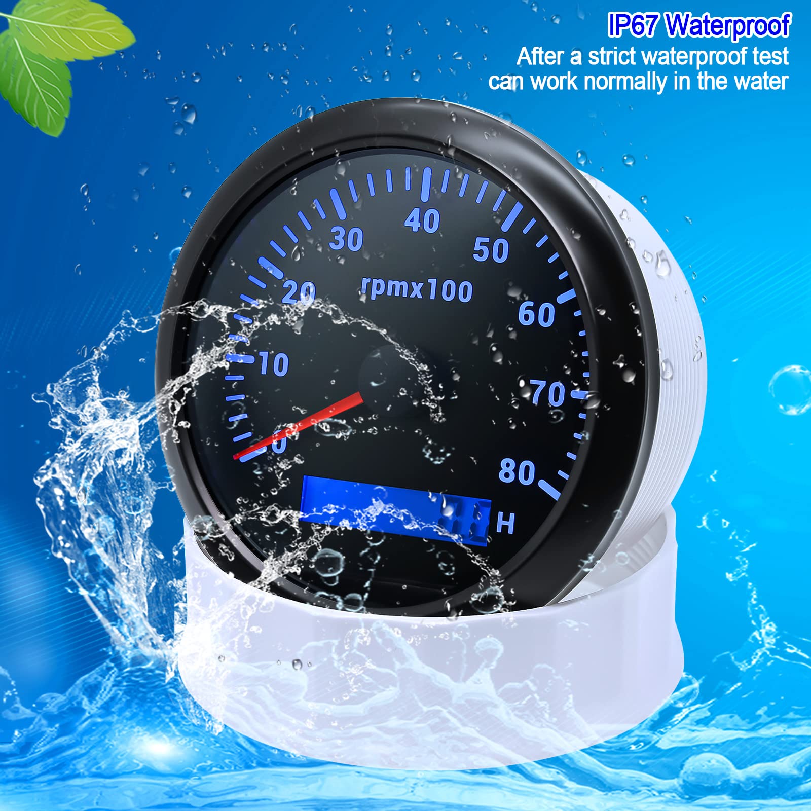 Medidor distancia moto Tacómetro de 85 mm para motor barco, medidor tacómetro digital 0 a 8000, sensor M16 para diésel gasolina 12 V y 24