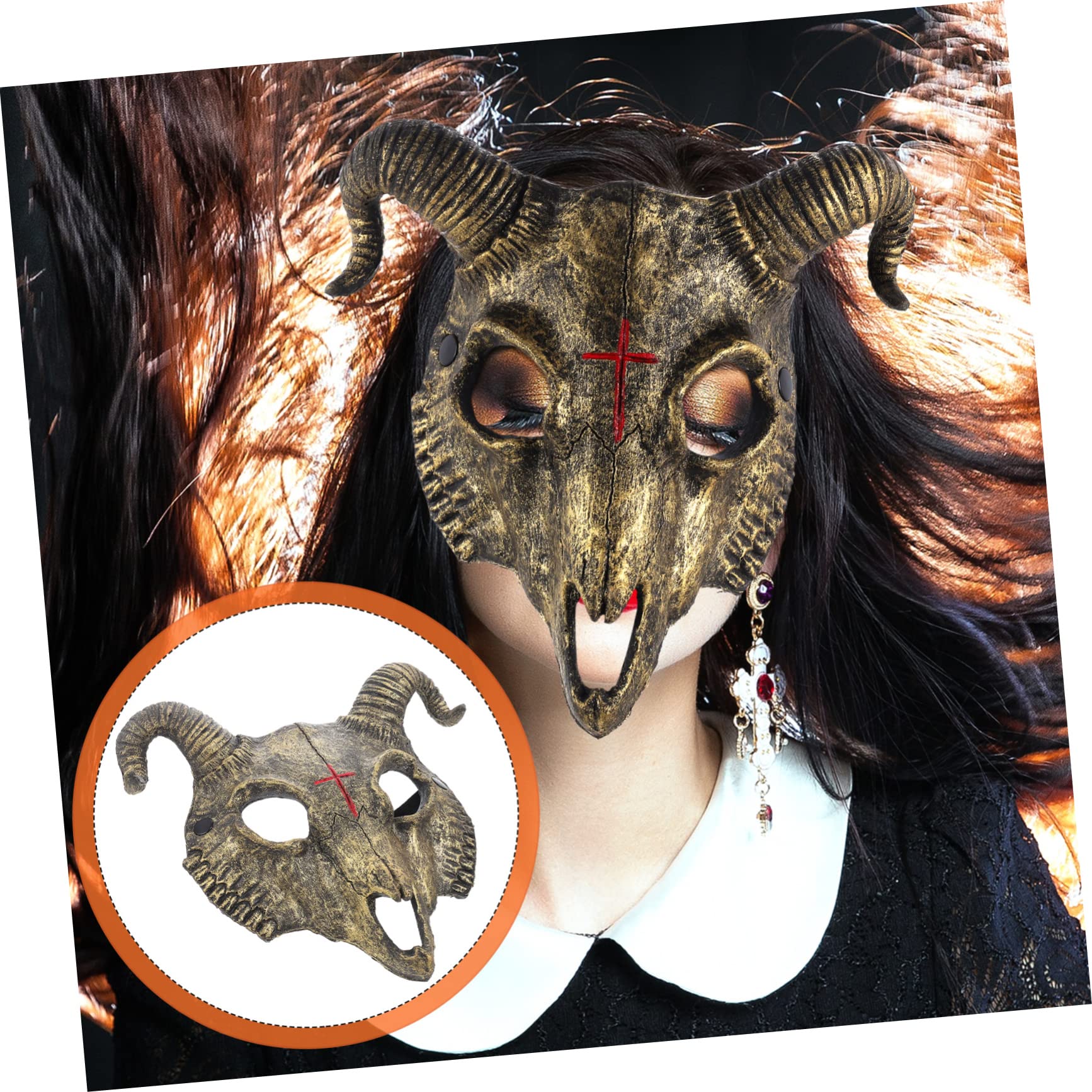 BESPORTBLE 4 Pièces Masque de Tête de Chèvre Doré pour Fête Cosplay Halloween Décoration Visage Animal Unique Accessoire Unisexe pour et Carnaval