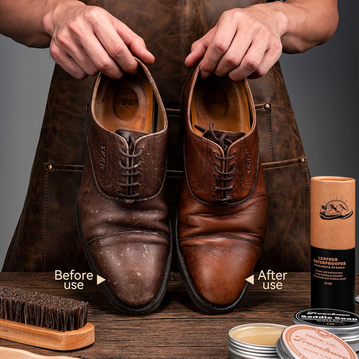 CUTEUP Leather Boot Care Kit – Mink Oil, Saddle Soap for Leather, Shoe Brush, Waterproof Wax, Leather Cleaner and Conditioner