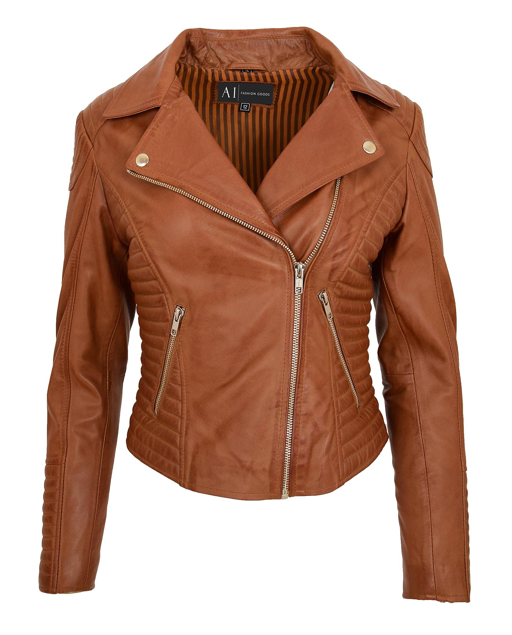 Veste matelassée en cuir femme motard Bella taille 36 en peau - 7