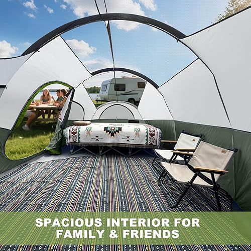 Vista 3 de CAMPROS CP Tienda de campaña para 8 personas, tienda familiar resistente a la intemperie, 5 ventanas de malla grandes, doble capa, cortina dividida