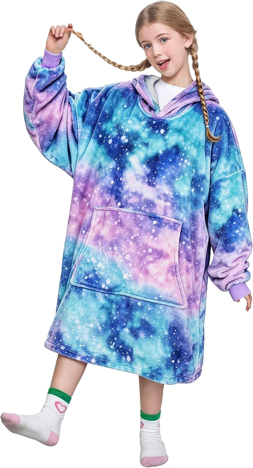 Catalonia Kids Oversized Hoodie Blanket, Fleece Wearable Blanket Sweatshirt | Galaxy Pattern, Warm Hooded Pullover for Boys & Girls, Cozy for Gaming, Reading, TV Time & Relaxing, Christmas Gift for Teens