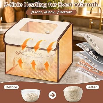 Dough Proofing Box Heater, Heated Bread Proofer Box with Temp Ctrl, Max 48H Timing, Sound Prompt, Top Window, NTC, Memory Function & 4 modes for Bread, Yogurt, Sourdough Feeding and Activation