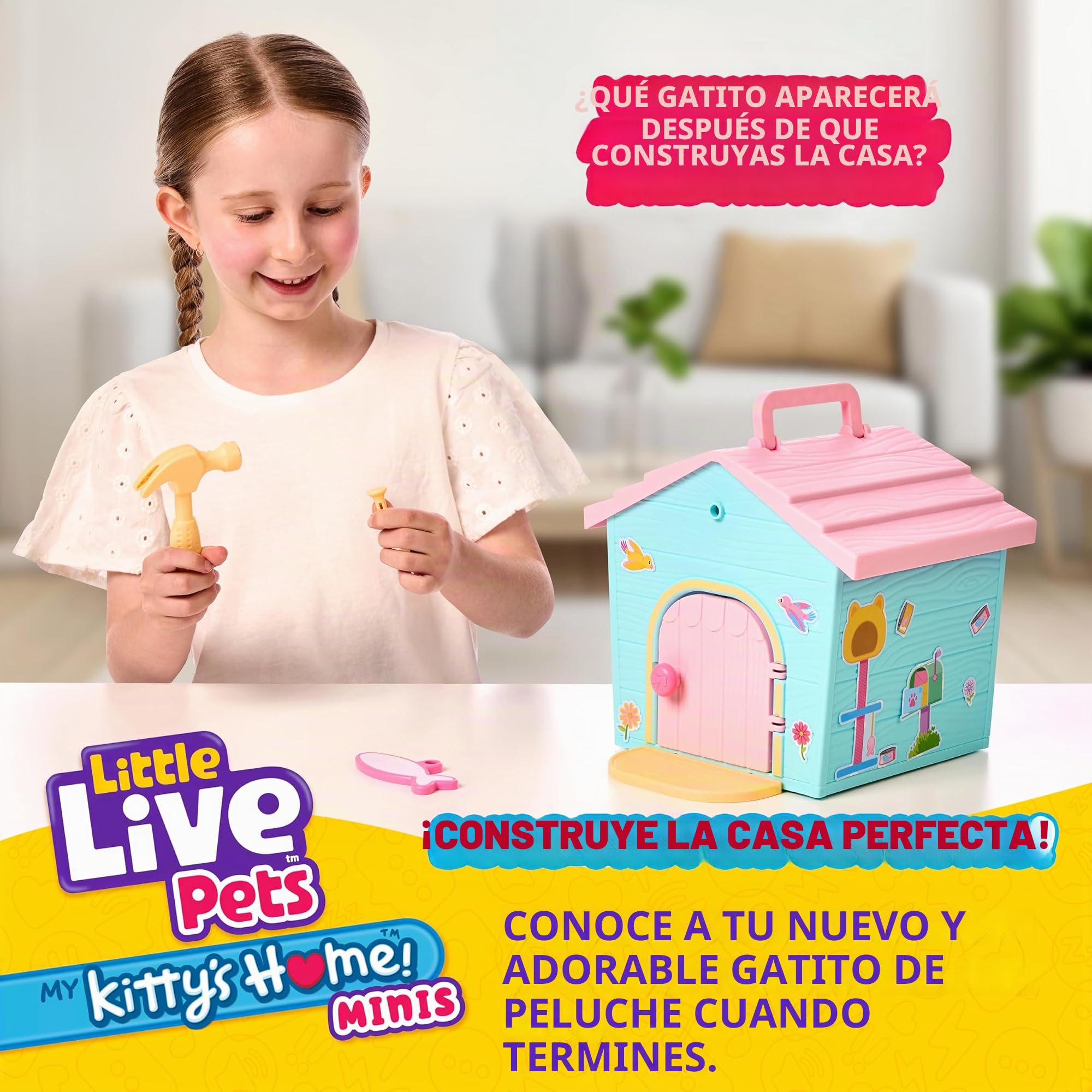 Little Live Pets My Kitty's Home - Mini juego de peluche de gatito misterioso, revela y decora el transportador de mascotas, juego repetido, juguetes de casa de gato para niños de 5 años en adelante