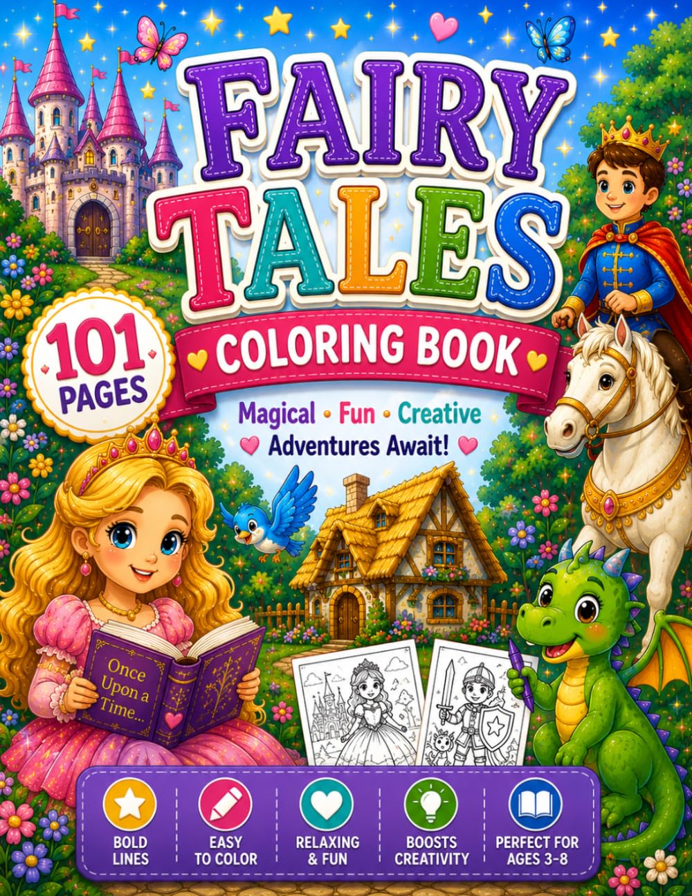 My First Fairy Tales Coloring Book: 101 Fun and Easy Coloring Pages Filled with Princesses, Dragons, Castles, Fairies, and Magical Storybook Adventures