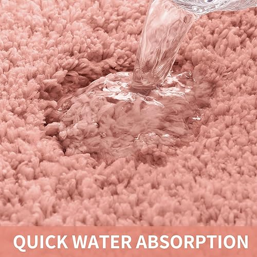 Miniatura 4 de Buganda Alfombras de baño de microfibra (30 x 20 pulgadas, rosa polvoriento) peludas, suaves y absorbentes, antideslizantes, de felpa gruesa,