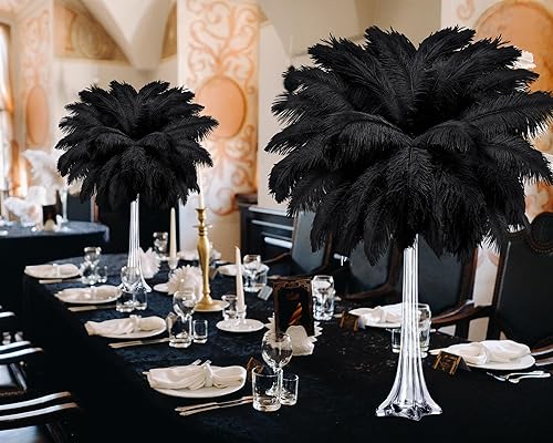 Miniatura 4 de meekoo 6 jarrones de torre Eiffel para centros de mesa con plumas de avestruz de 20 pulgadas de alto, jarrón de cristal transparente delgado extra