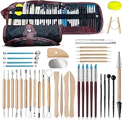Kit Profissional de Ferramentas de Esculpir 43 peças kit Ceramica Fria com Esponja Artística e Escultura de Argila para Escultura em Cerâmica Fria, Modelagem de Artesanato