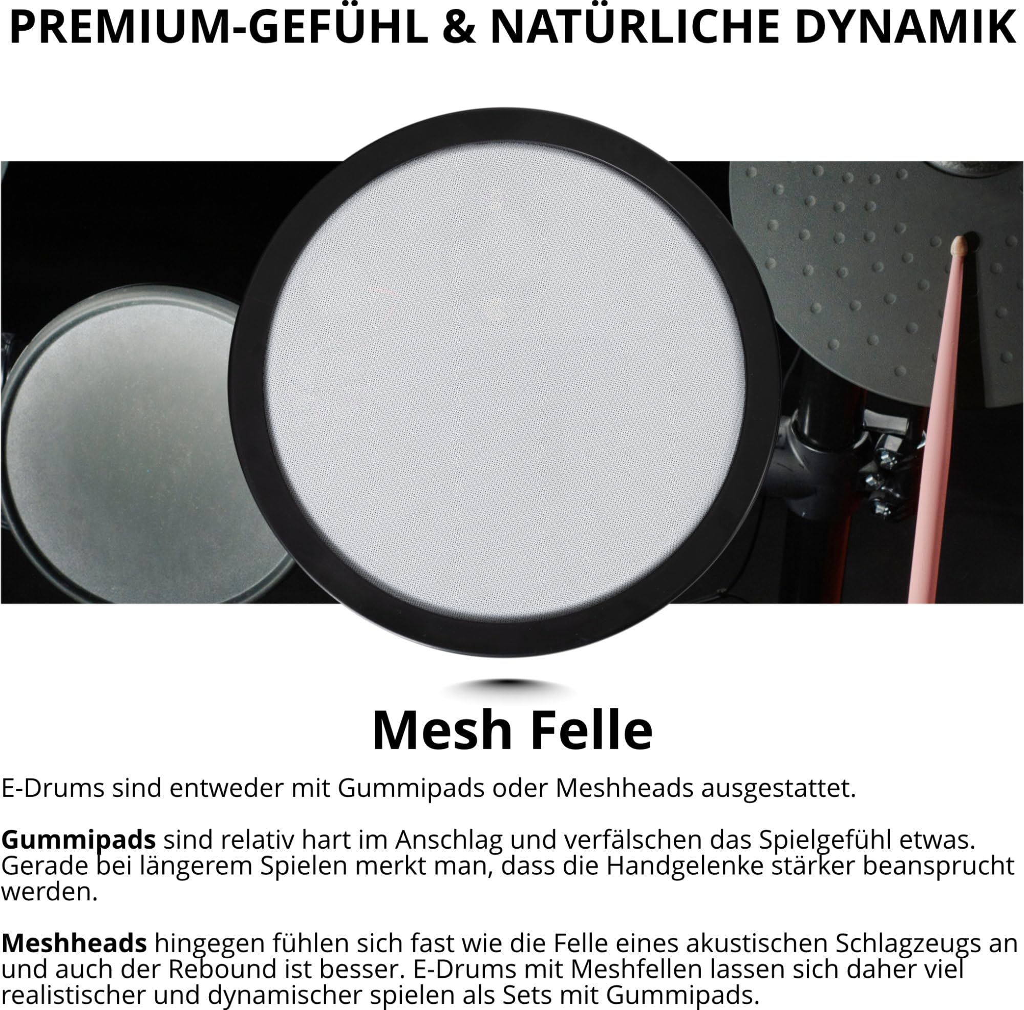 XDrum DD-250 E-Drum Set con Mesh Heads - Batteria elettronica con 4 pad mesh head, 3 pad piatti, controller a pedale Kick & Snare, rack e bacchette - 12 preset kit con 68 suoni e 10 brani playalong
