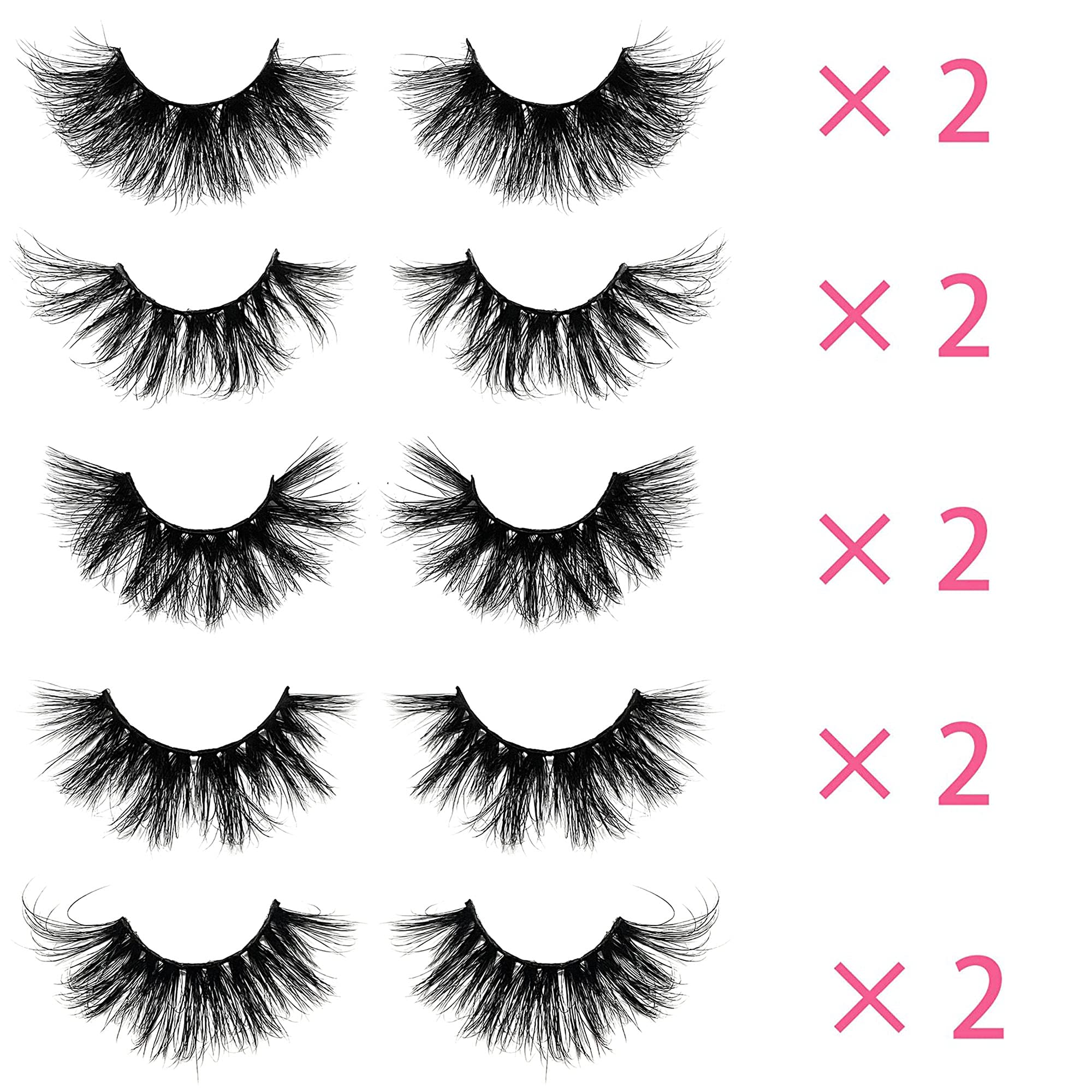 Lot de 10 faux cils en vison véritable de 18 à 22 mm, cils épais faits à la main, cils duveteux sans cruauté envers les animaux, cils en vison 5D