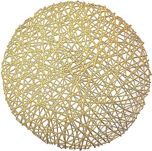 Miniatura 7 de Efavormart - Juego de 6 manteles individuales de vinilo tejido redondo dorado de 15 pulgadas, antideslizantes, para mesa de comedor, bodas, eventos,