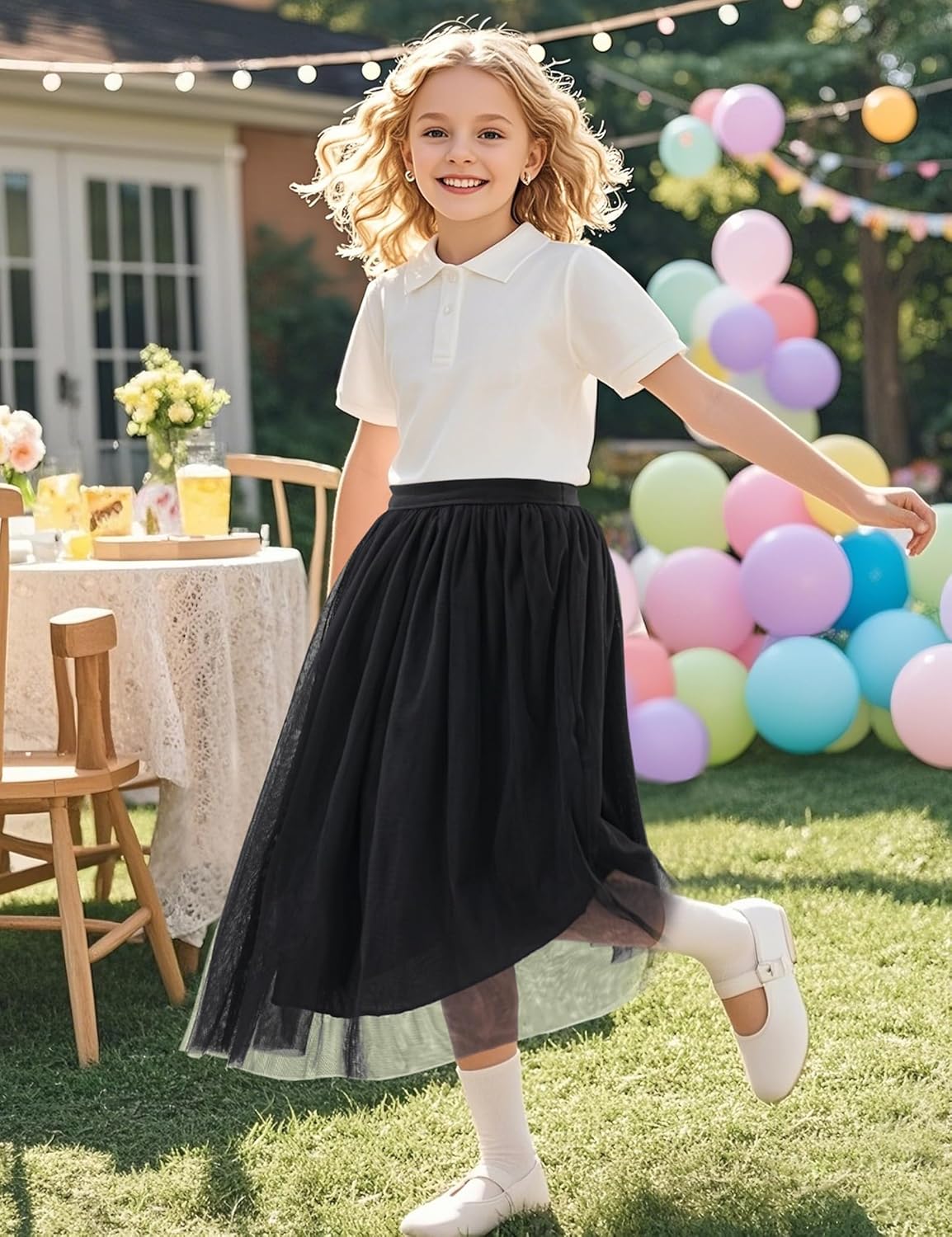 BOOPH Girls Tulle Skirts A-line Mesh Skirt Long Tutu Skirts Dress for Toddler Girls - Image 6