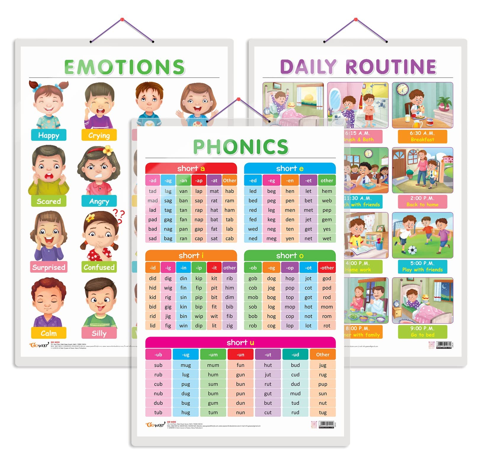 Set of 3 EMOTIONS, DAILY ROUTINE and PHONICS - 1 Early Learning Educational Charts for Kids | 20"X30" inch |Non-Tearable and Waterproof | Double Sided Laminated | Perfect for Homeschooling, Kindergarten and Nursery Students (B0BXP32VTX) Amazon Price History, Amazon Price Tracker