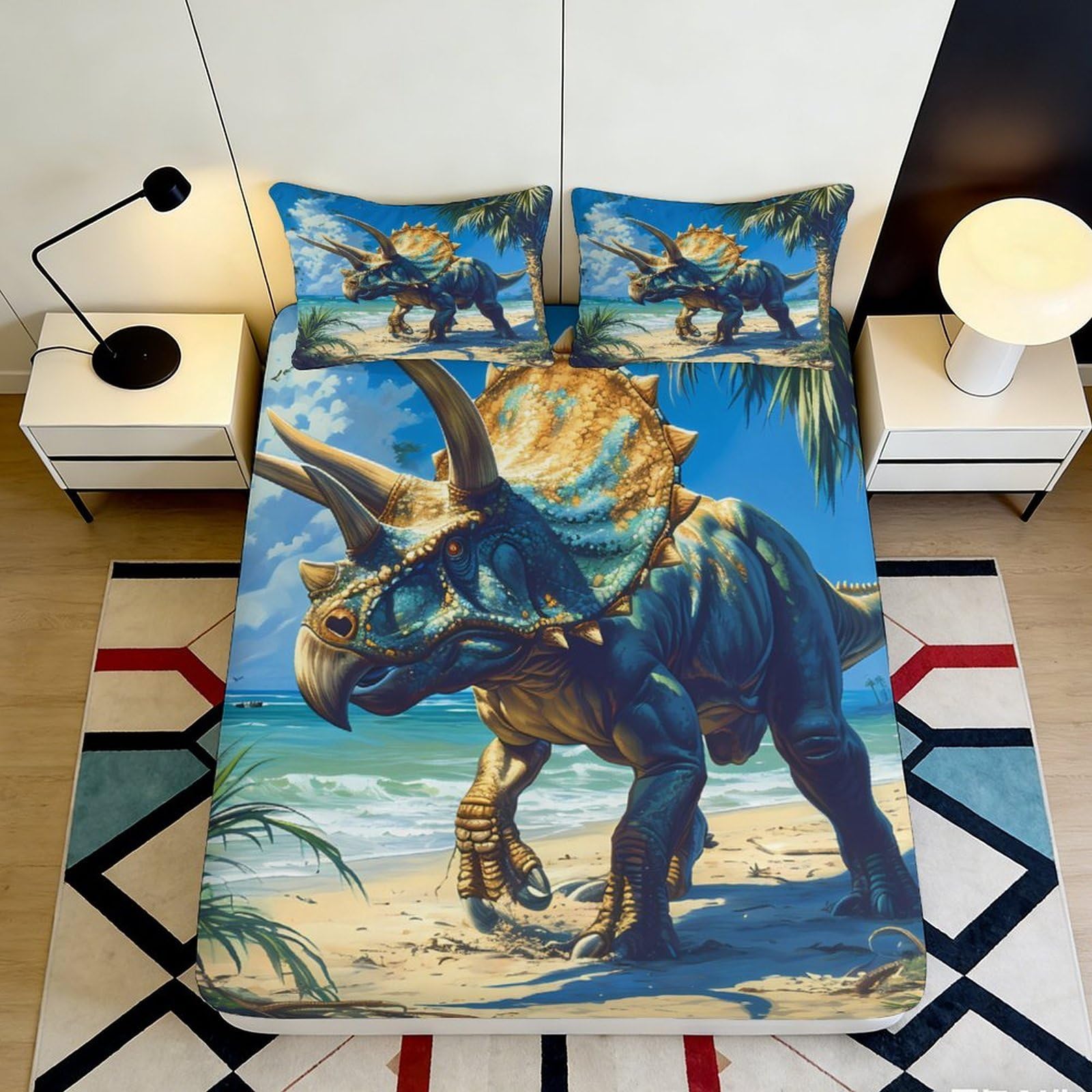 Tjiqhvmrn Style-8 3D Printed Dinosaur Fitted Sheet Microfiber Deep Pocket Non-Slip Bedroom Set Dinosaur Mattress Fitted Cover Washable For Adults Teens 90X200x25cm