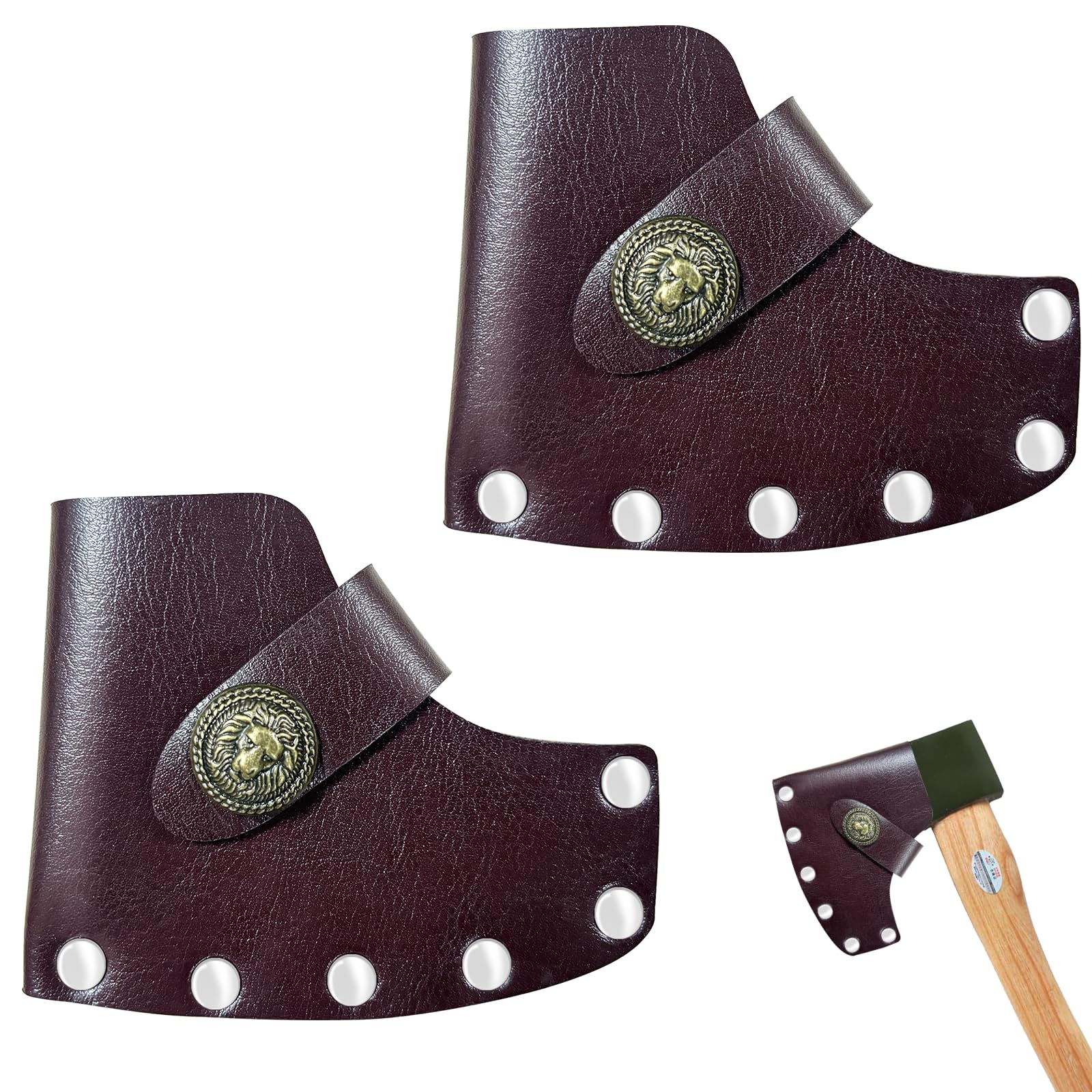 XVYCINE 2 PCS Leather Axe Head Cover, Axe Sheath Hatchet Cover for Outdoor Camping Blade Protection, Portable Hatchet Sheath Camping Hatchet Cover Brown for Camping Lover